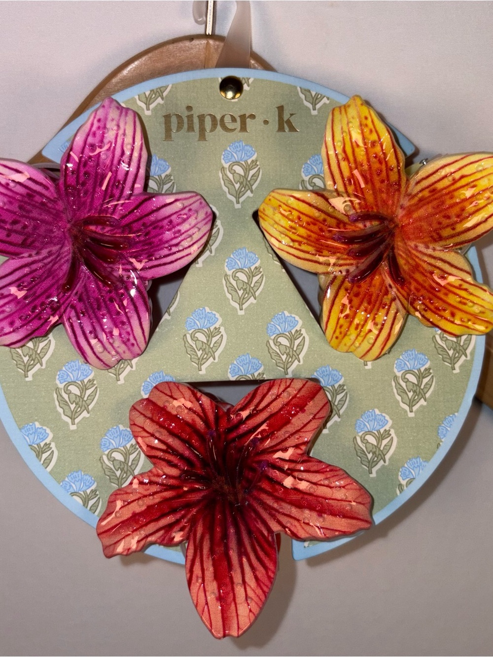 Piper·k Trio Orchid Lily Tropical Hair Clips - Pink, Orange, Red Summer Fun NEW
